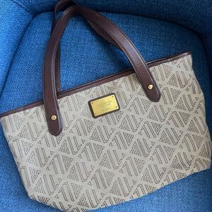 Ralph Lauren Vintage Signature Khaki Brown Medium Satchel Tote Handbag